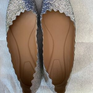 Chloe - Silver Glitter Leather Scalloped Lauren Ballet Flats Size